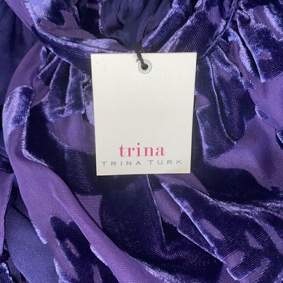 TRINA TURK MOCK NECK BURNOUT VELVET DRESS PURPLE - Picture 9 of 10